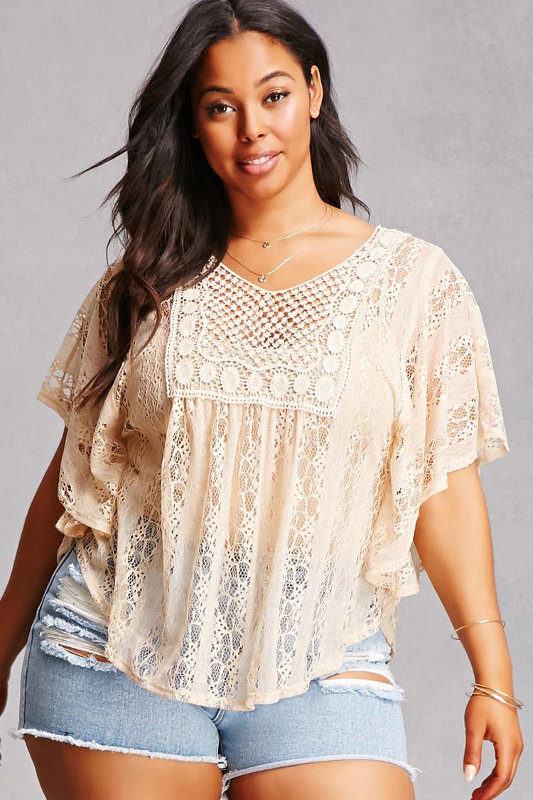 Forever 21 Plus Size Flowy Lace Top in Natural | Lyst