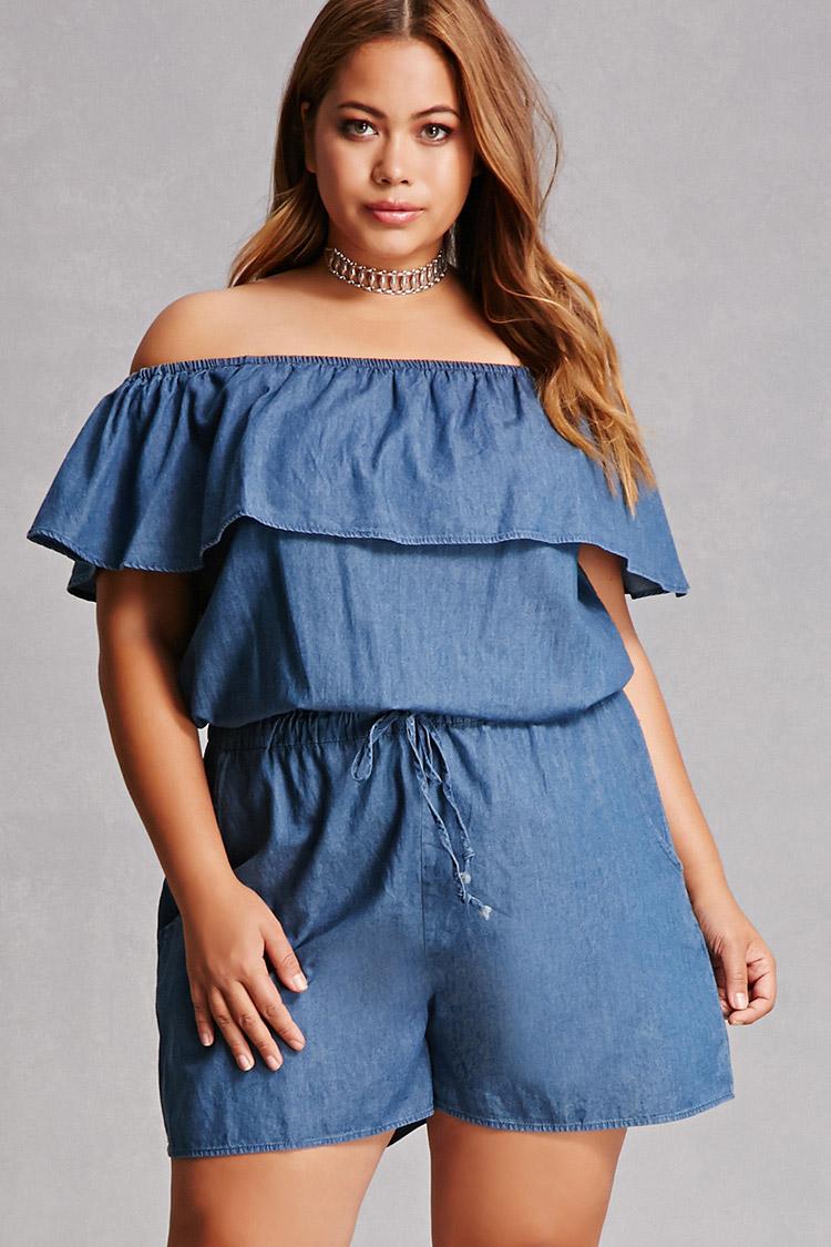 Lyst - Forever 21 Plus Size Denim Romper in Blue