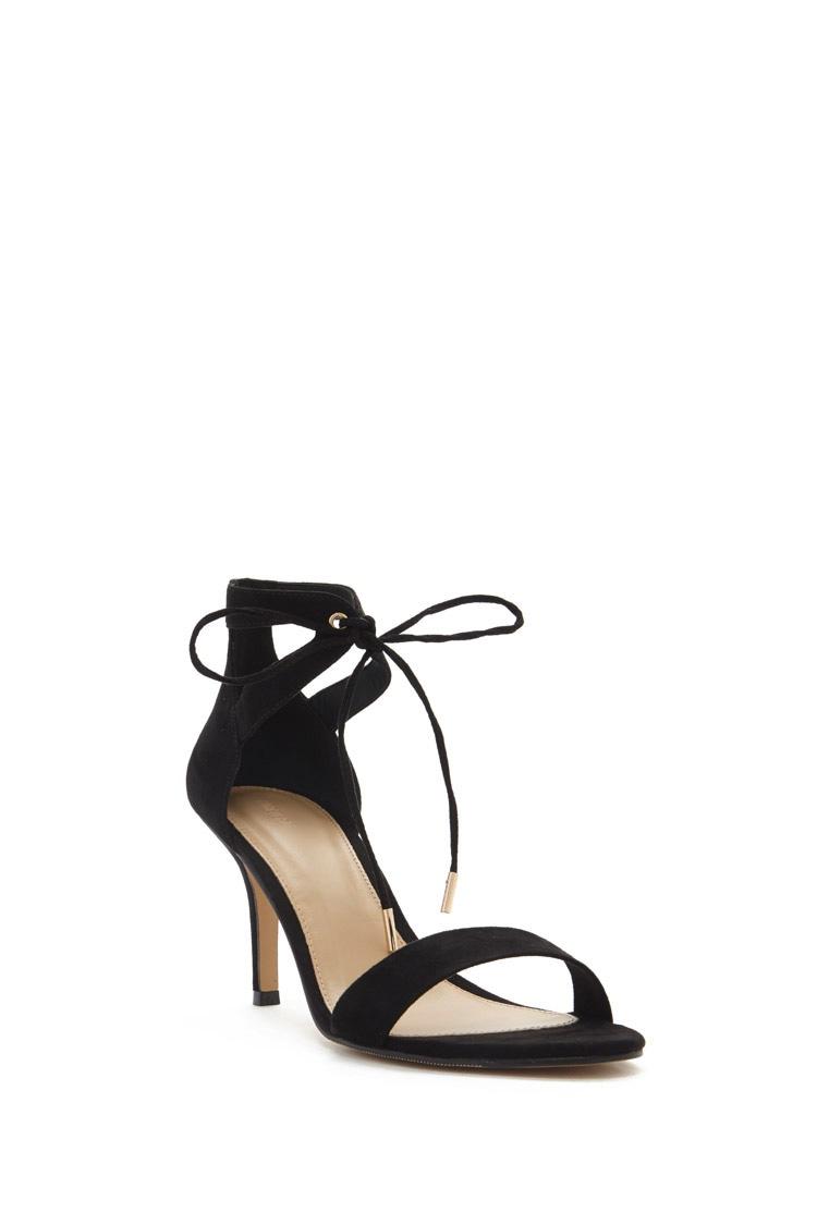 Forever 21 Ankle-strap Faux Suede Heels in Black | Lyst