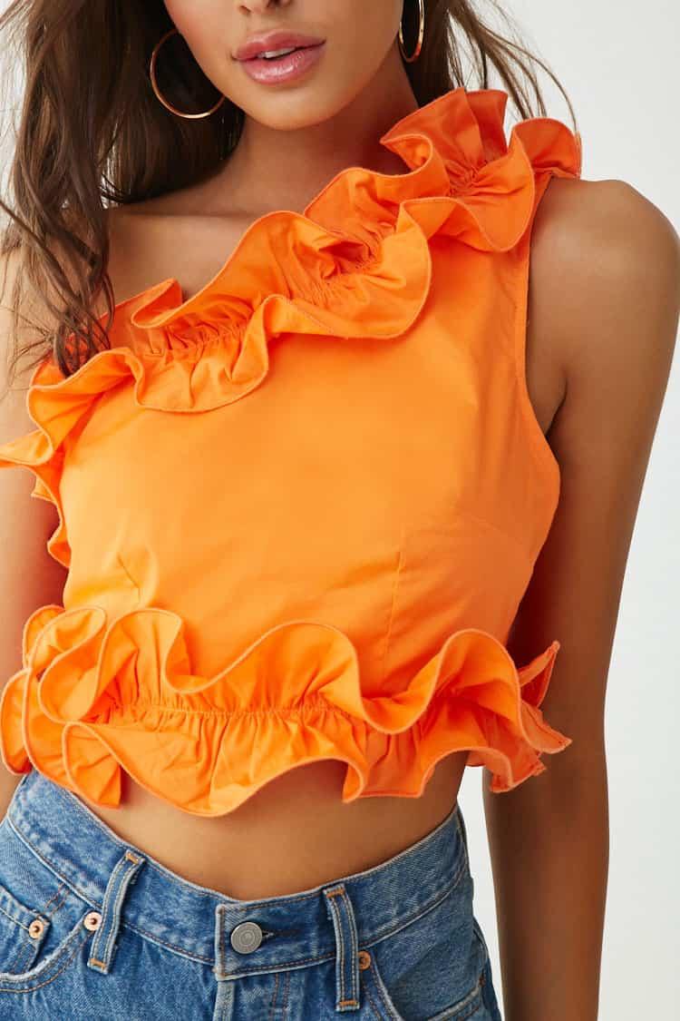 Lyst Forever 21 Ruffle Oneshoulder Crop Top in Orange