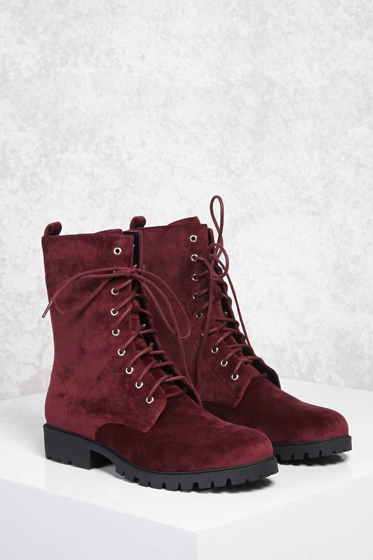 Lyst Forever 21 Faux Suede Combat Boots in Red