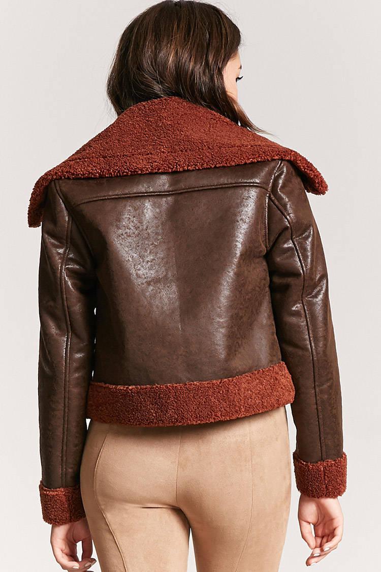 Lyst Forever 21 Faux Nubuck Leather Pilot Jacket In Brown Gallery