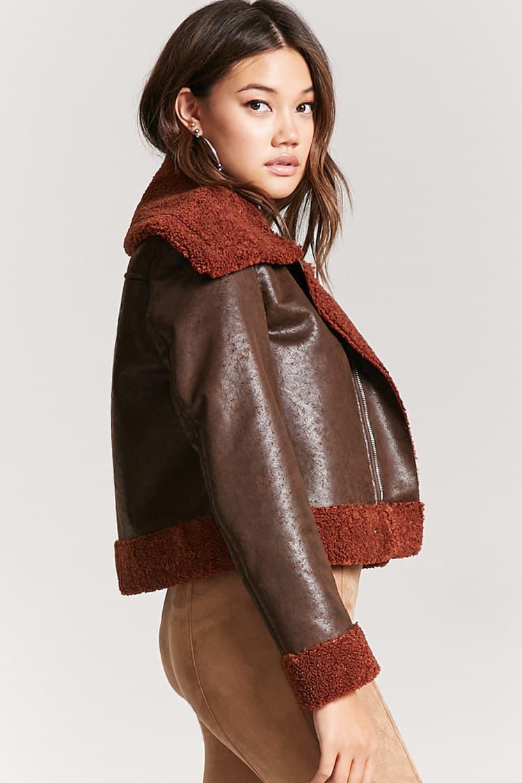 Lyst Forever 21 Faux Nubuck Leather Pilot Jacket In Brown Gallery