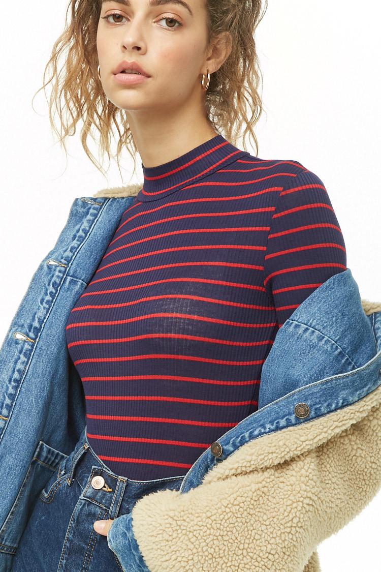 Download Forever 21 Striped Mock Neck Bodysuit - Save 20% - Lyst