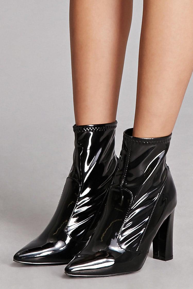 Forever 21 Faux Patent Leather Sock Boots in Black Lyst