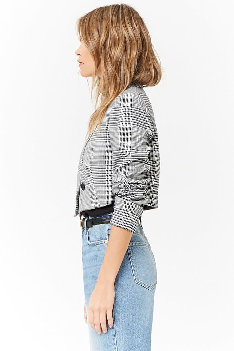 Forever 21 Cropped Glen Plaid Blazer in Black - Lyst