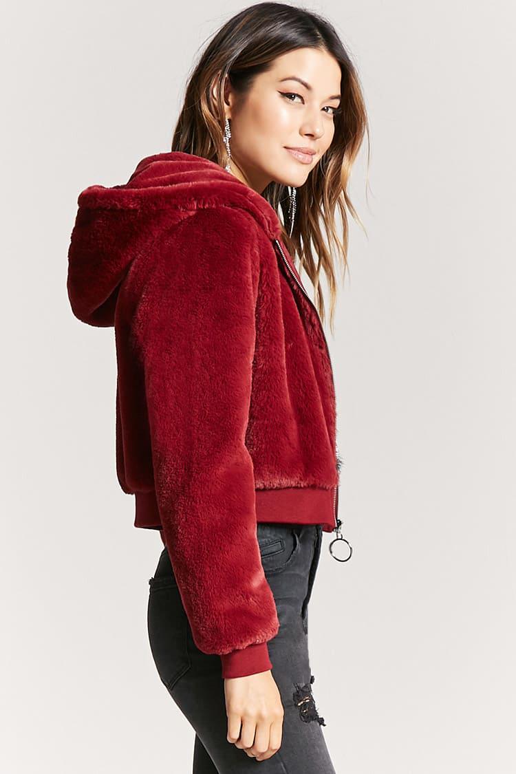 Faux Leather Hooded Jacket Forever 21 Cairoamani Com Lyst Forever 21 Faux Fur Hooded Jacket In Red