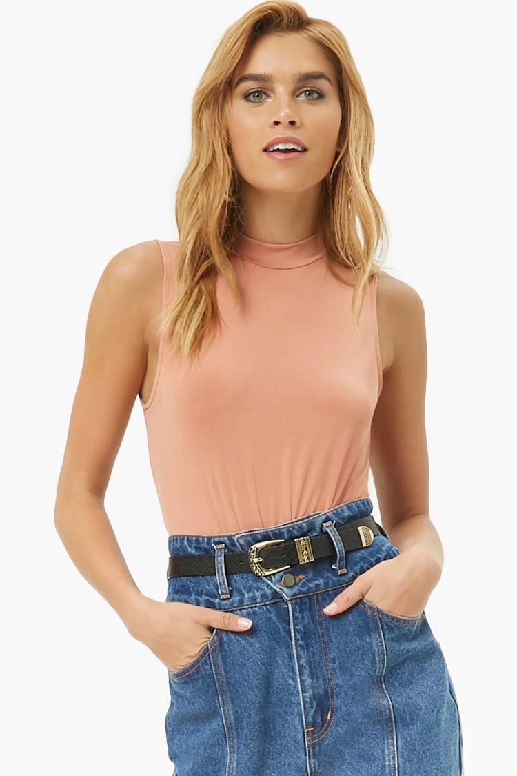 Download Forever 21 Synthetic Mock Neck Cutout Bodysuit - Lyst