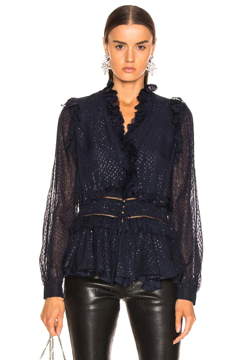 Jonathan Simkhai Metallic Chiffon Blouse in Midnight (Blue) - Lyst