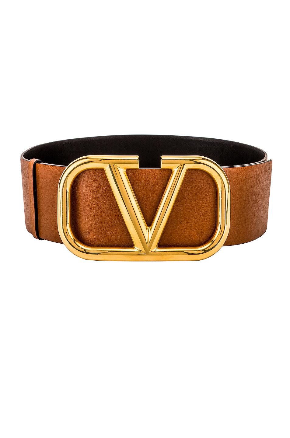 Valentino Leather V Logo Buckle Belt in Brown - Lyst