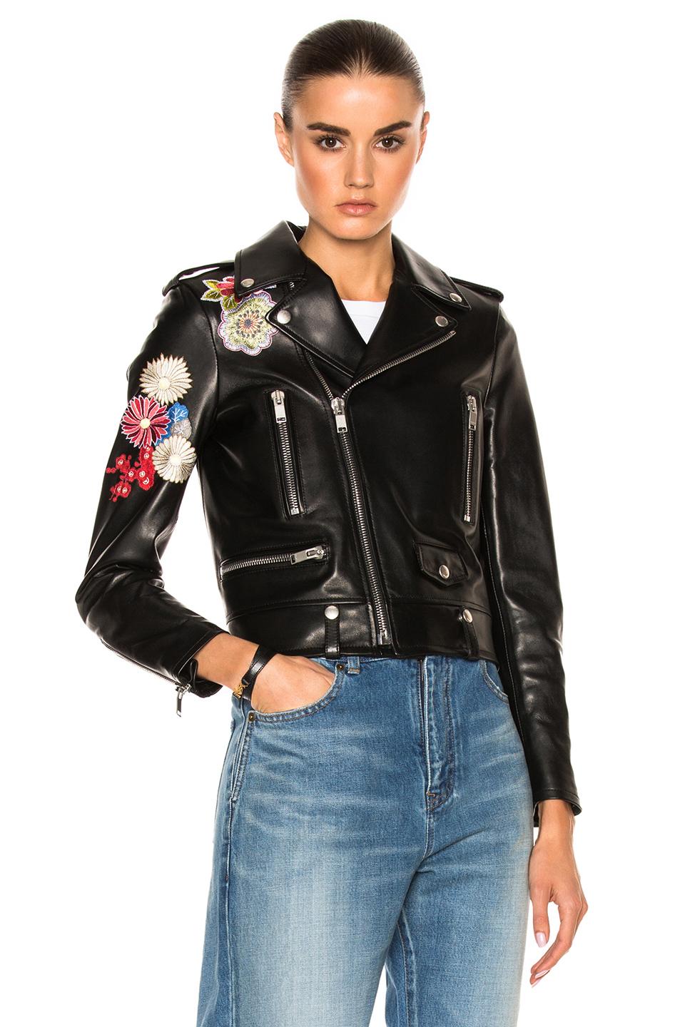 Saint laurent Embellished Embroidered Leather Motorcycle Jacket in