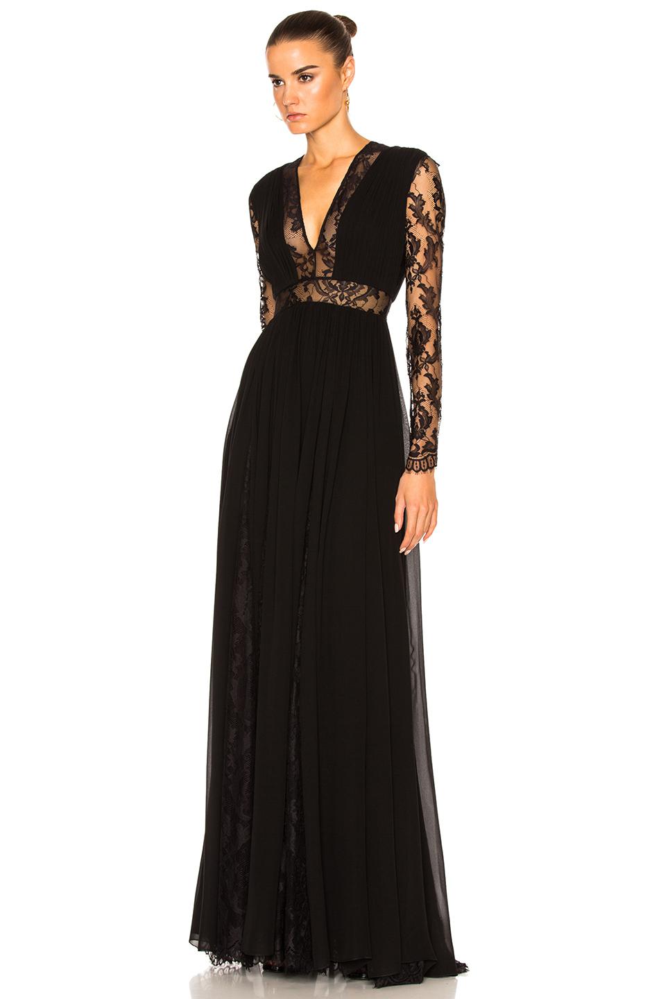 Lyst - Zuhair Murad Georgette & Lace V Neck Gown in Black