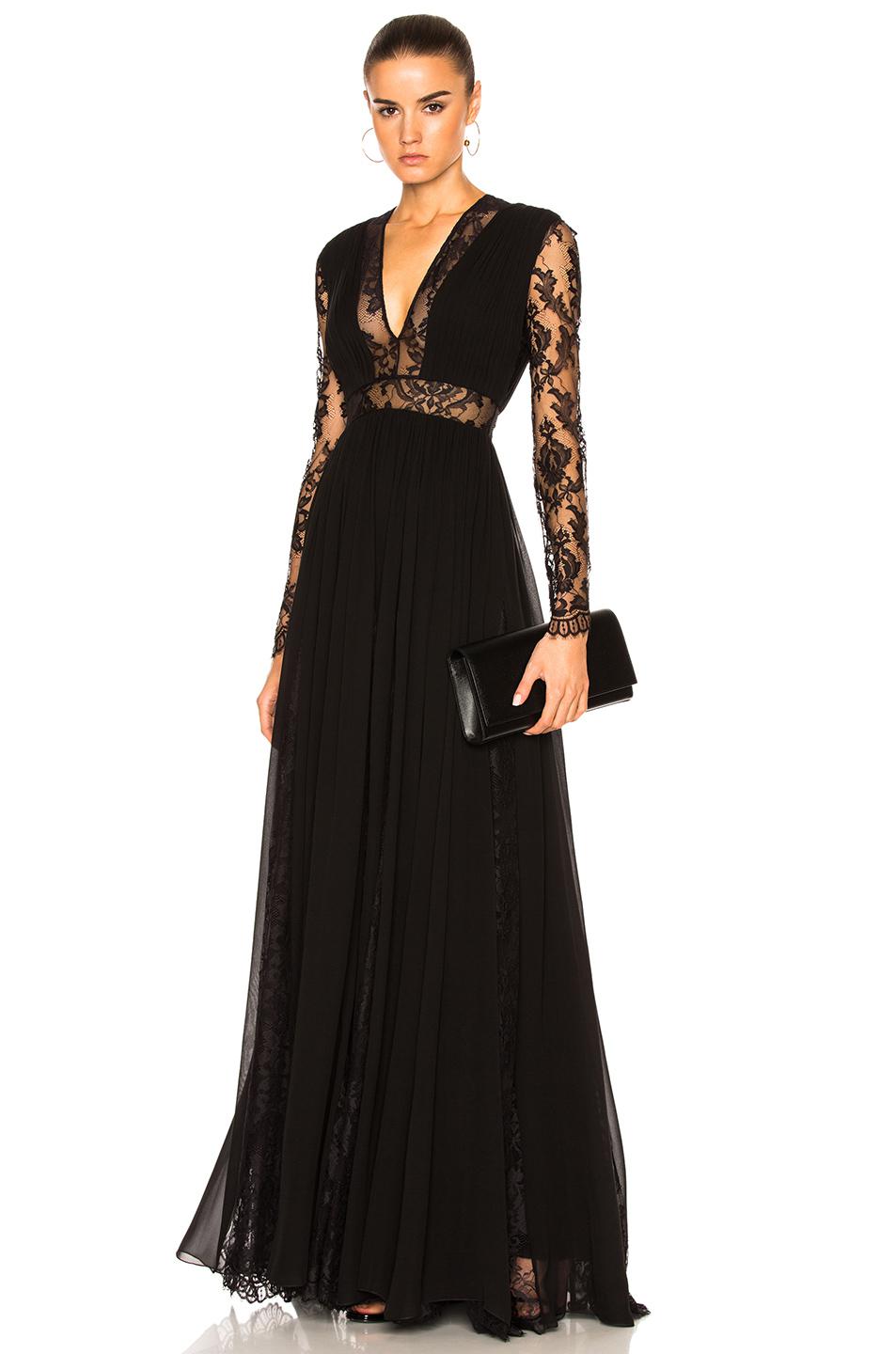Lyst - Zuhair Murad Georgette & Lace V Neck Gown in Black