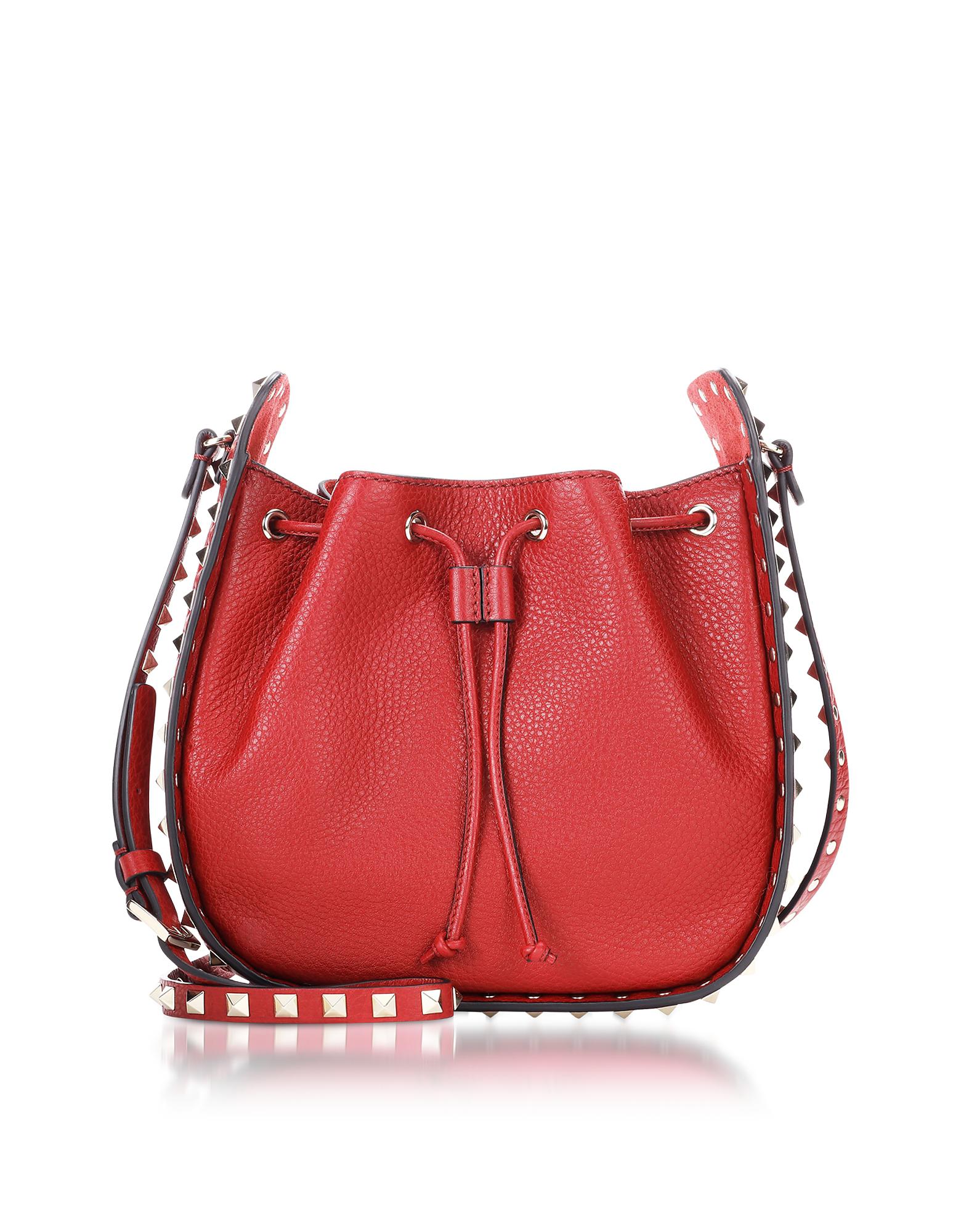 Lyst - Valentino Rubin Leather Rockstud Small Bucket Bag in Red