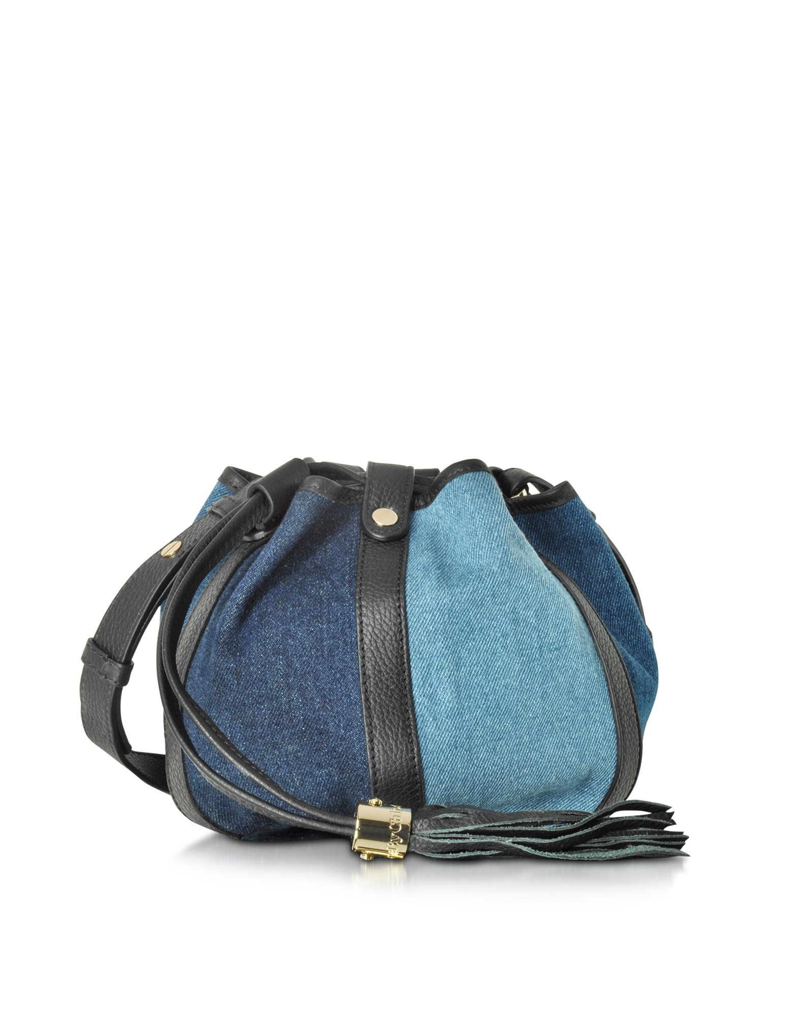 Lyst - See By Chloé Vicki Denim Blue And Leather Bucket Crossbody Bag in Black