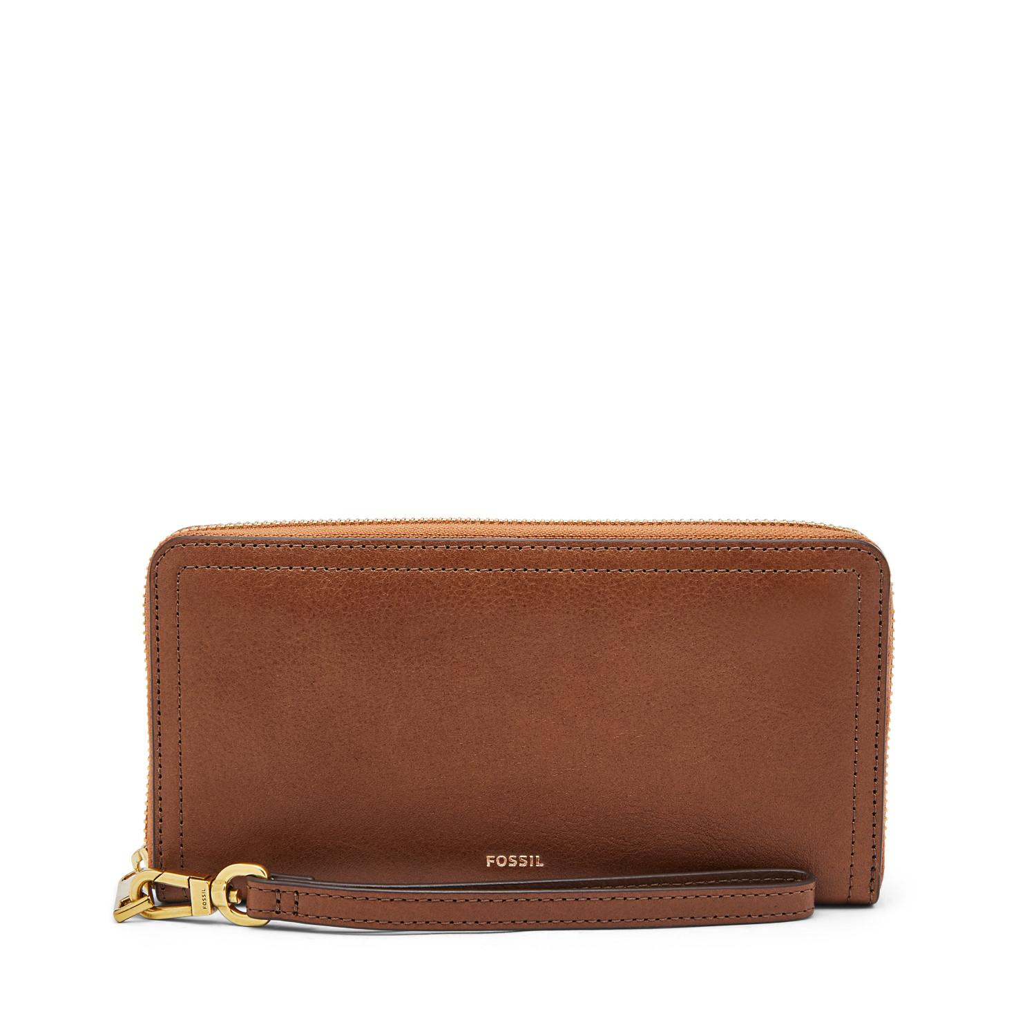 Fossil Logan Rfid Zip Around Clutch Wallet Brown in Brown - Lyst