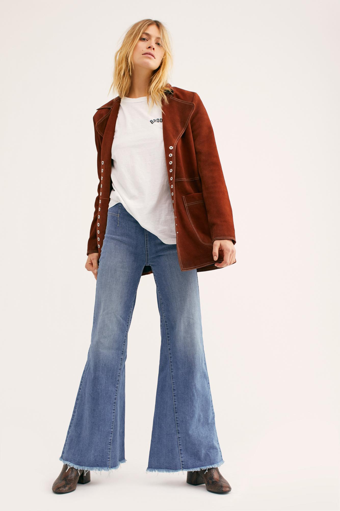 free people drapey a line pull on bell bottom jean