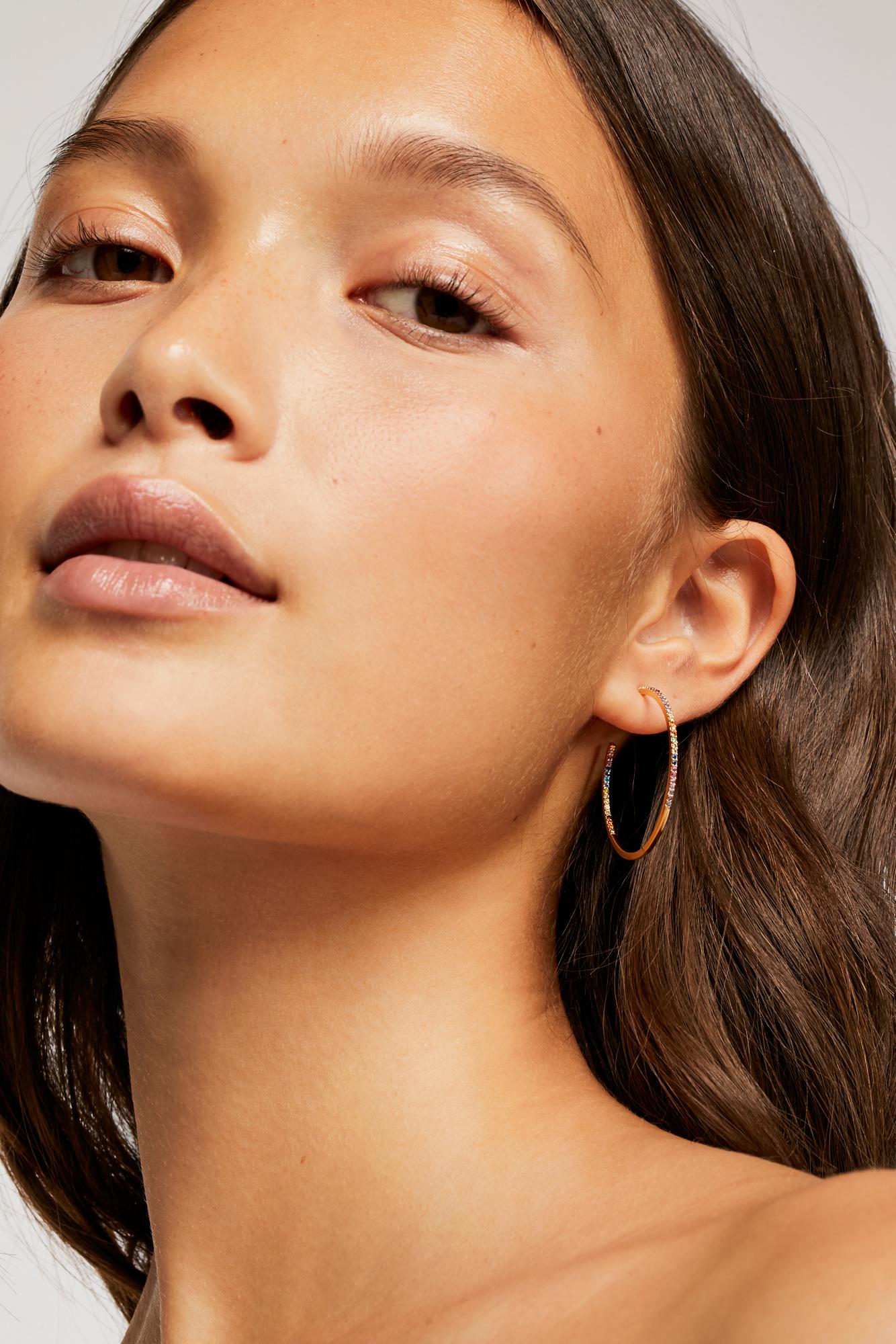 Lyst Free People Tai Rhinestone Medium Hoop Earrings By Free People Women S Metallic Tai Rhinestone Medium Hoop Earrings