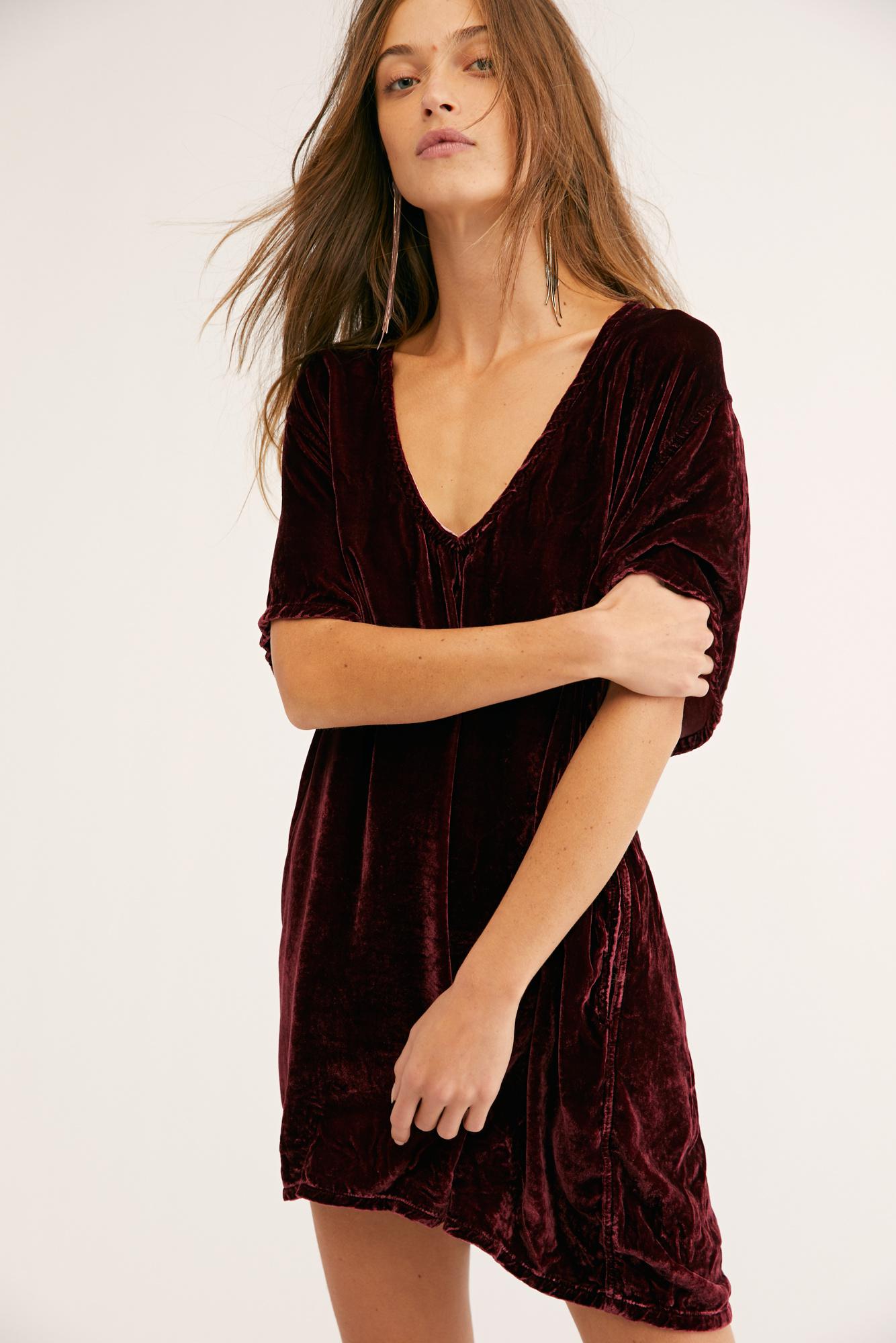 Free People Crushed Velvet T-shirt Dress By Cp Shades in Red - Lyst