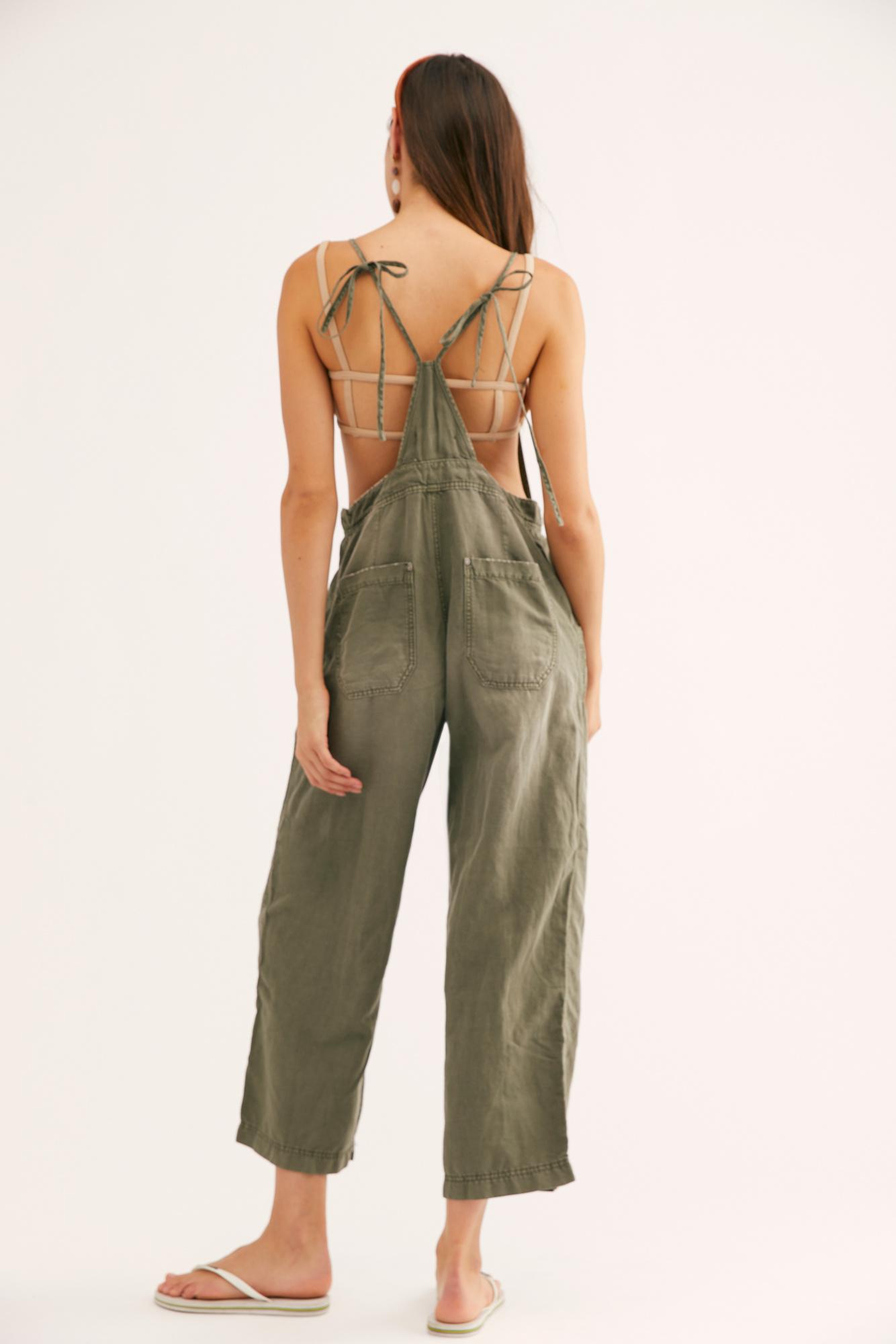 Free People Cotton Natural Sights Overalls In Army Green Lyst   Free People Army Natural Sights Overalls 