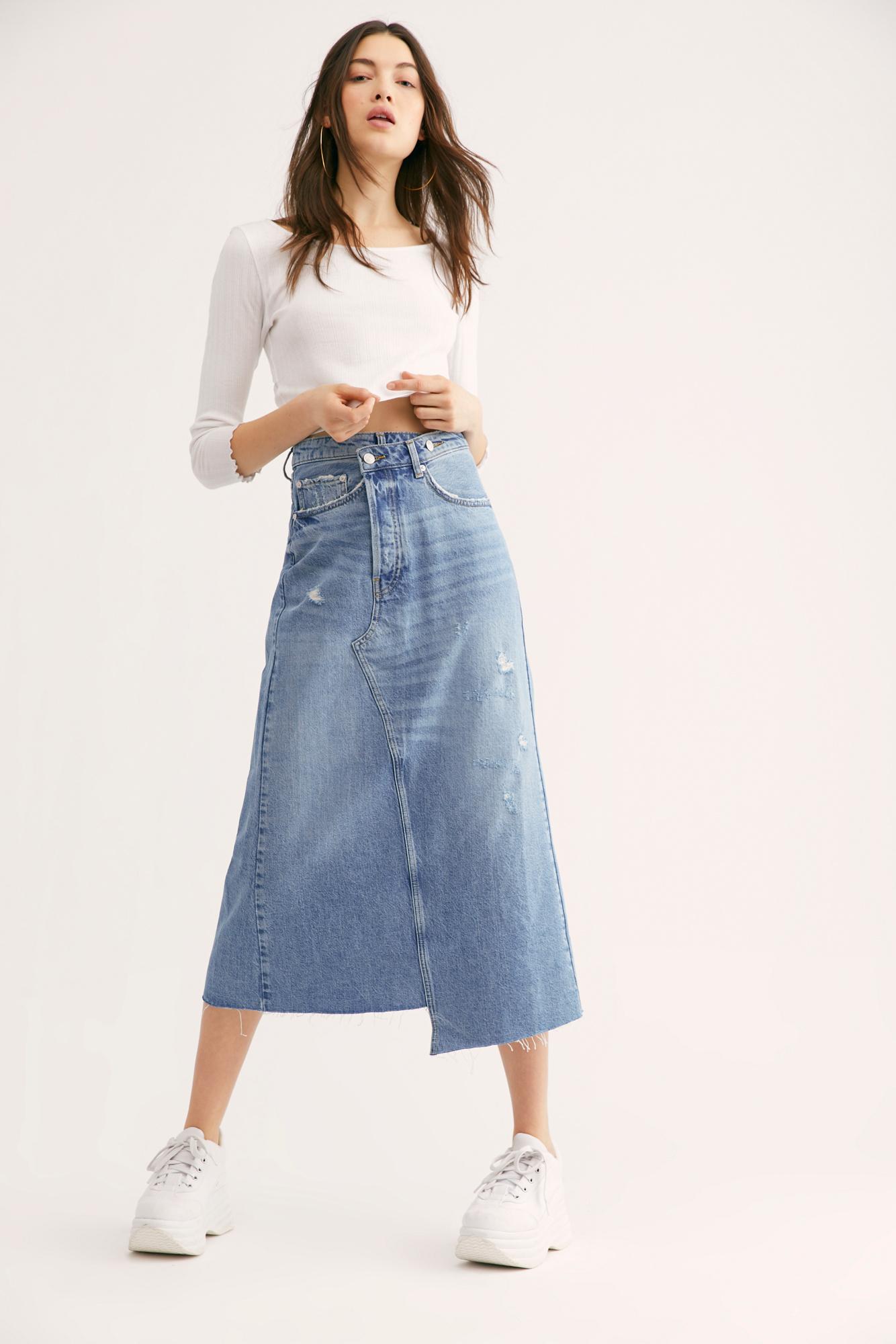 Lyst - Free People Reworked Denim Midi Skirt By We The Free in Blue