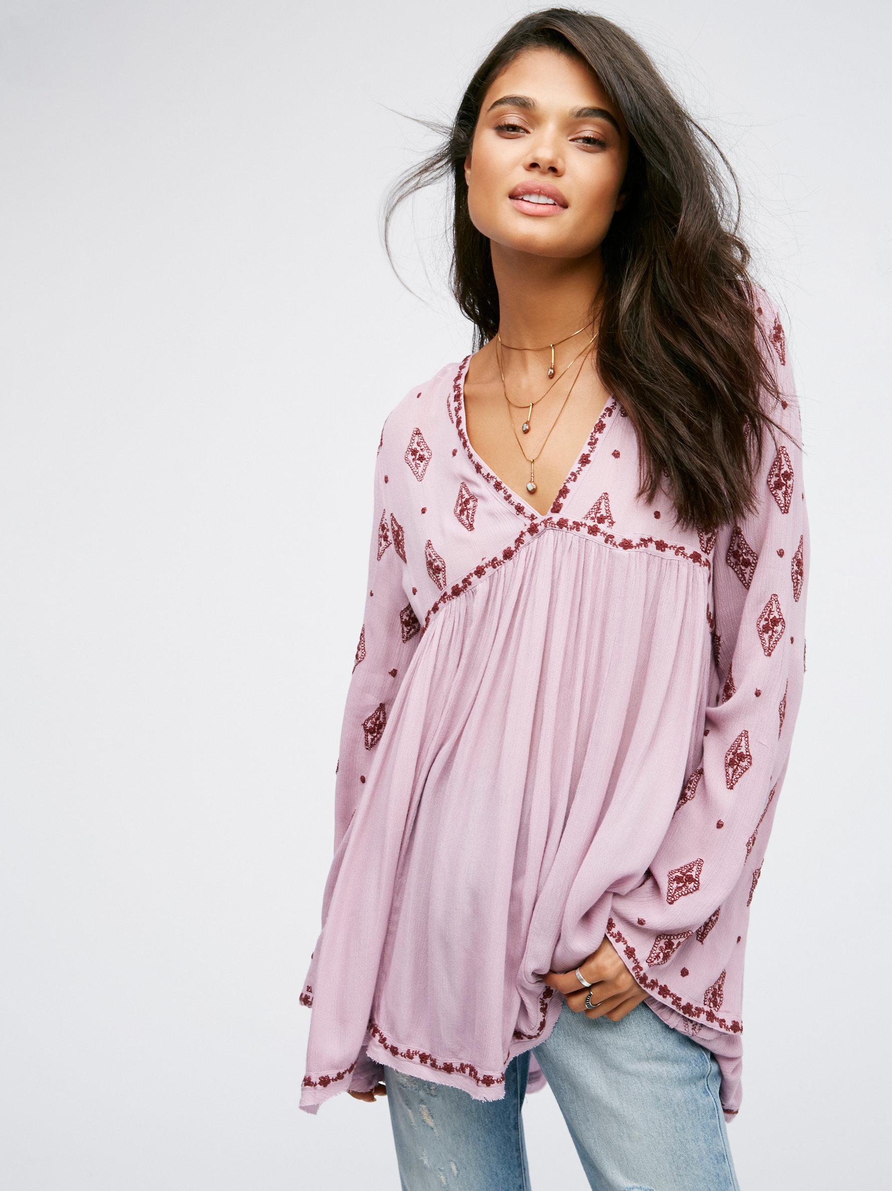 Free People Diamond Embroidered Top in Pink - Lyst