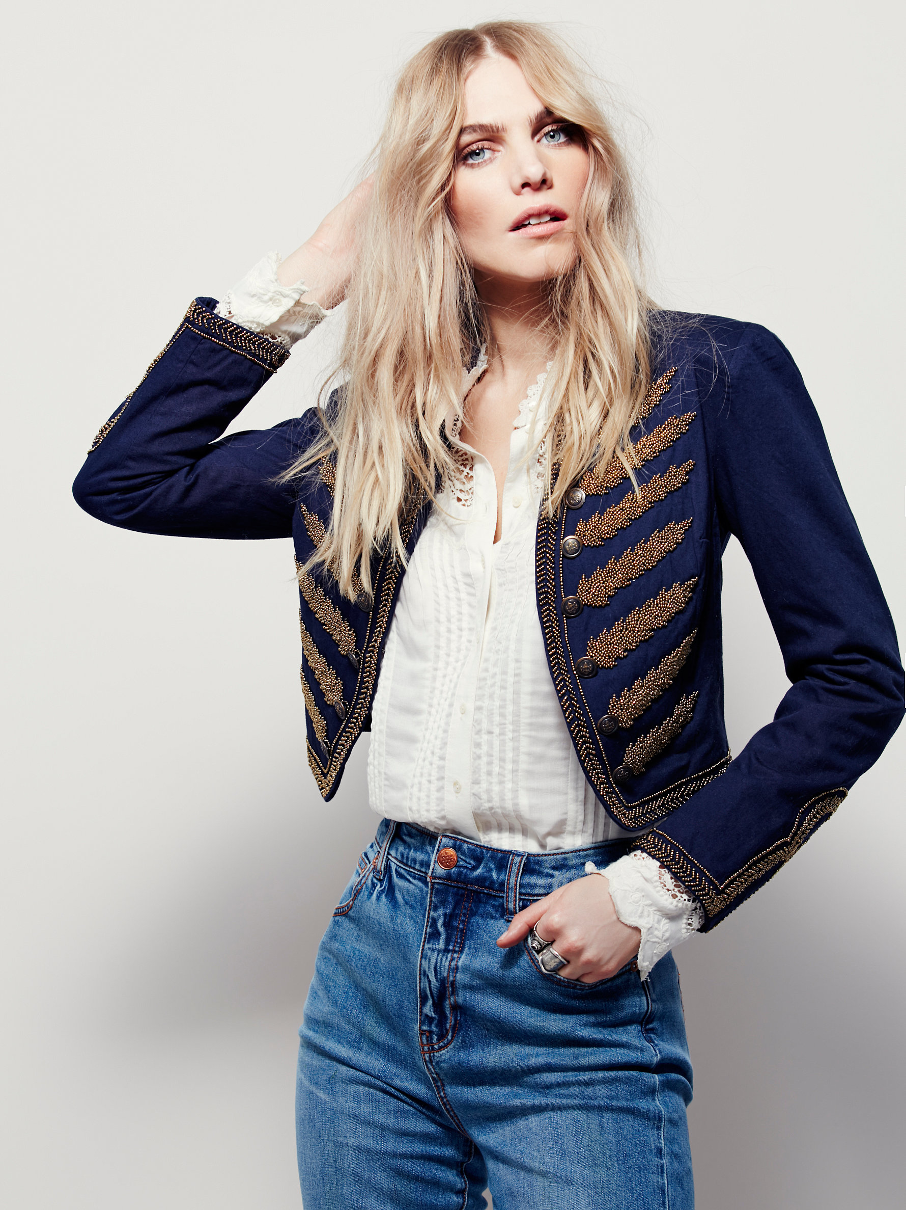 Lyst Free People Embellished Band Jacket in Blue