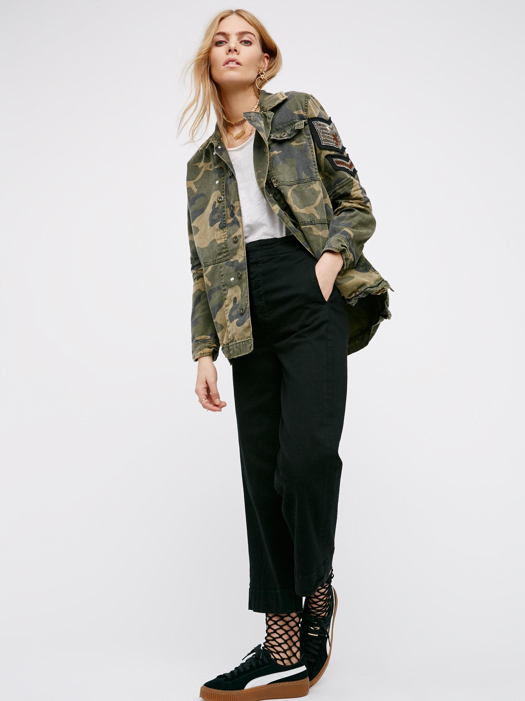 Free people Embellished Military Shirt Jacket in Green Lyst