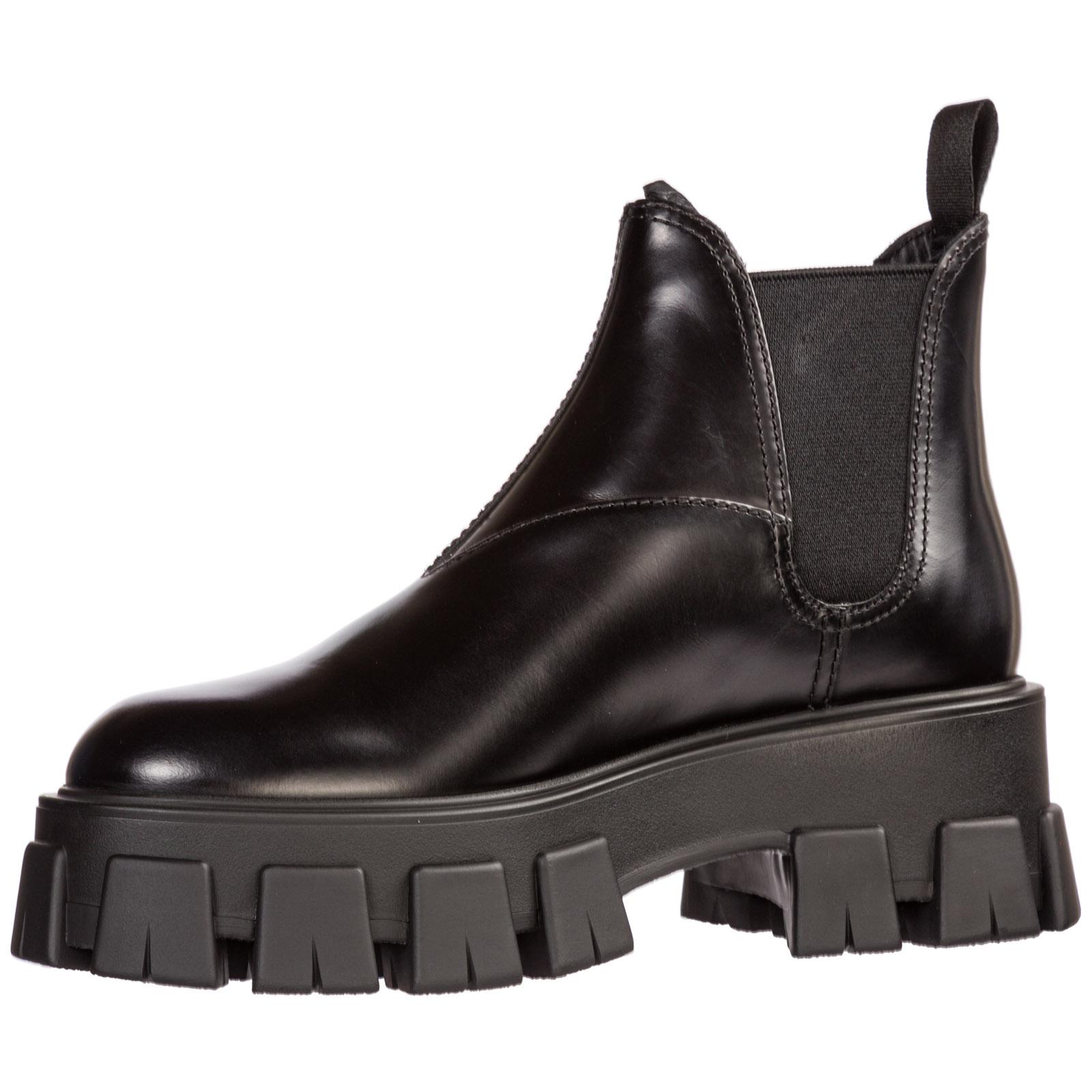 Prada Women's Leather Heel Ankle Boots Booties Monolith in Nero (Black ...