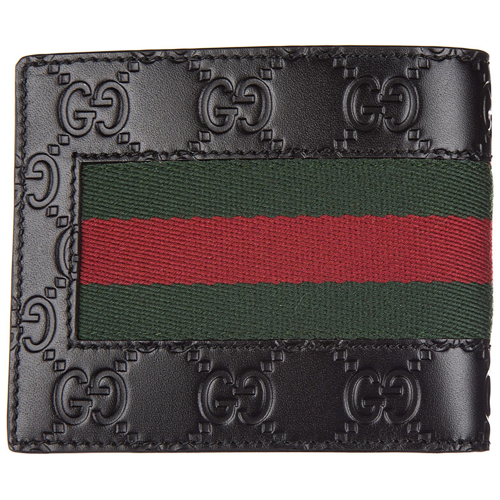 Gucci Men's Genuine Leather Wallet Credit Card Bifold Signature in Nero ...