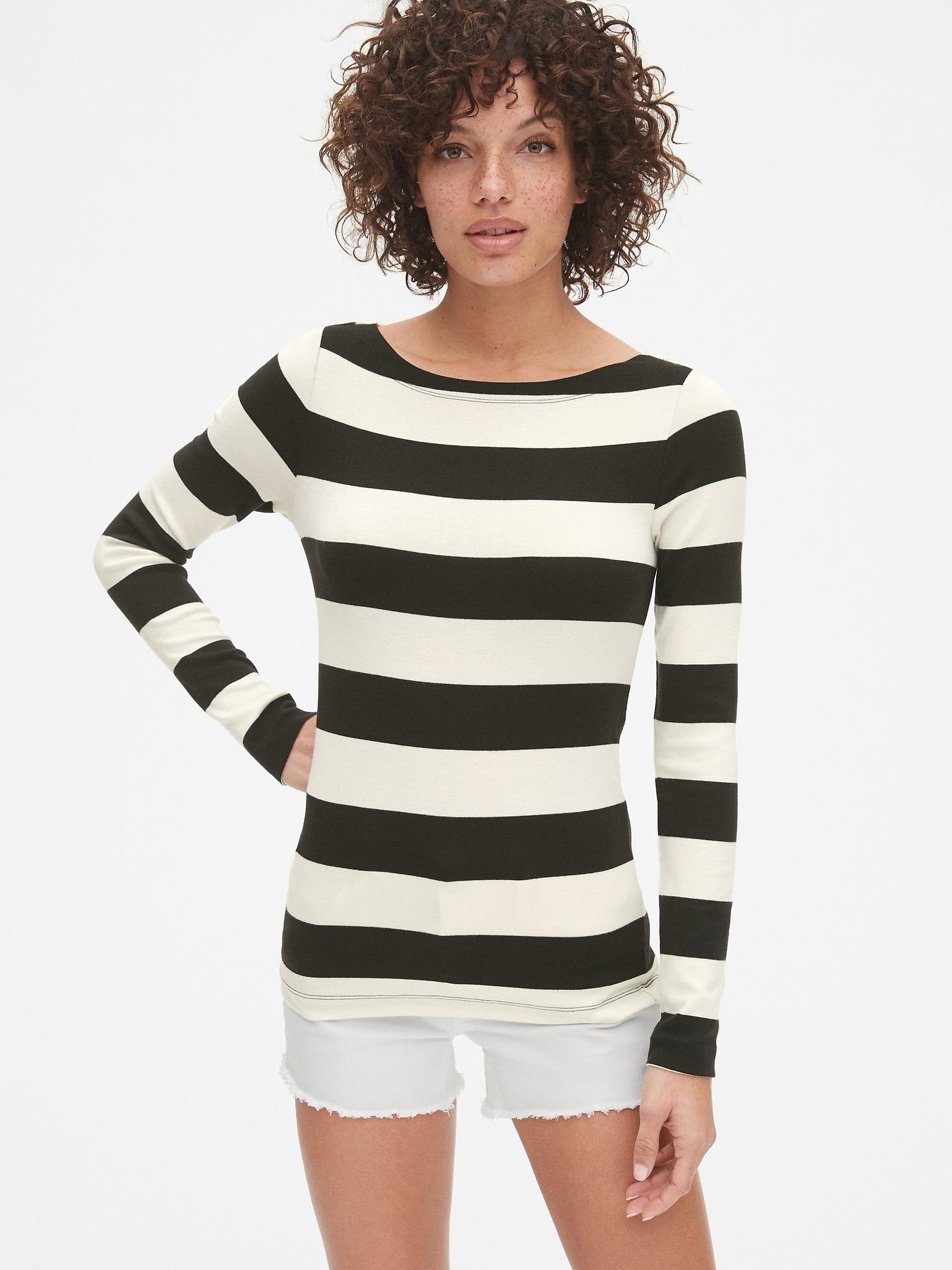 Lyst - Gap Modern Stripe Long Sleeve Boatneck T-shirt in Black