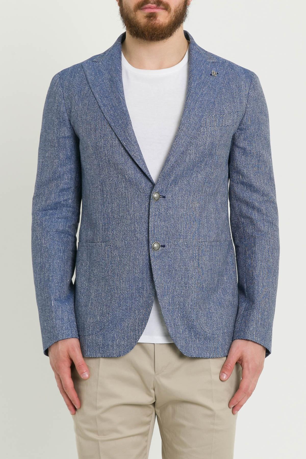 Tagliatore Cotton Herringbone Blazer in Blue for Men Lyst