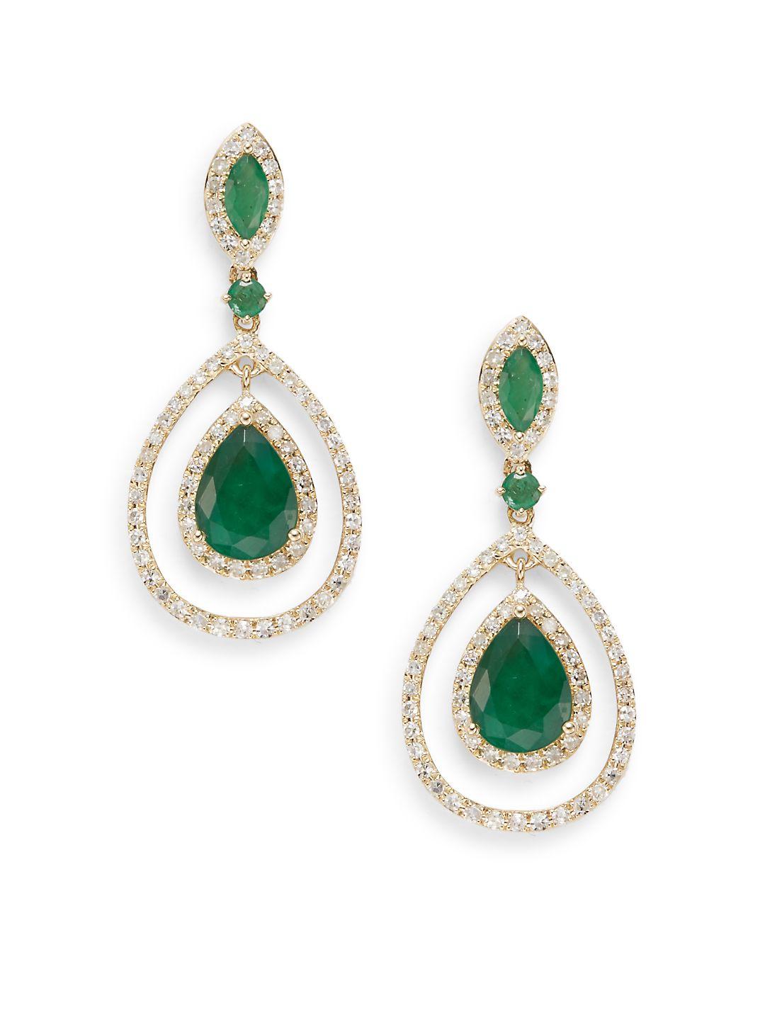 Effy Diamond, Emerald & 14k Yellow Gold Drop Earrings in Metallic Lyst