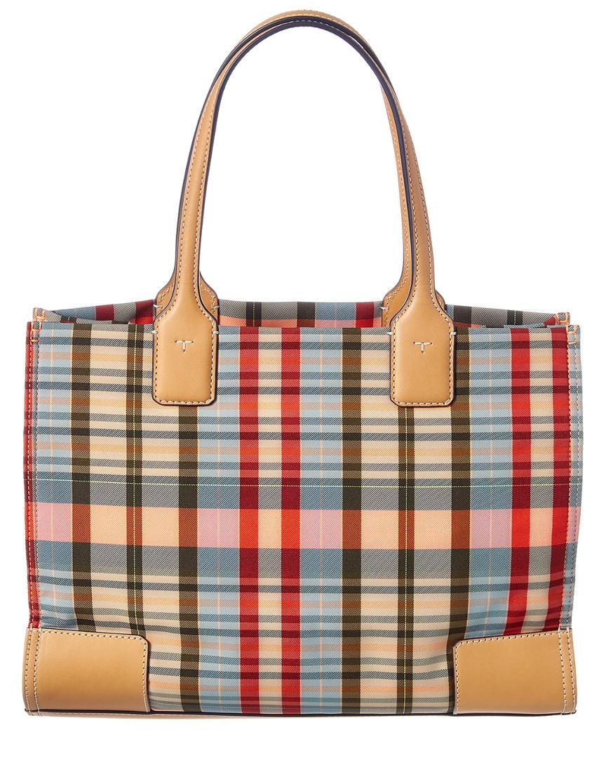 tory burch perry plaid tote