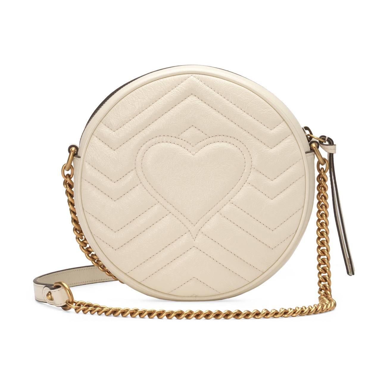 Gucci Leather GG Marmont Mini Round Shoulder Bag in White Leather (White) - Lyst
