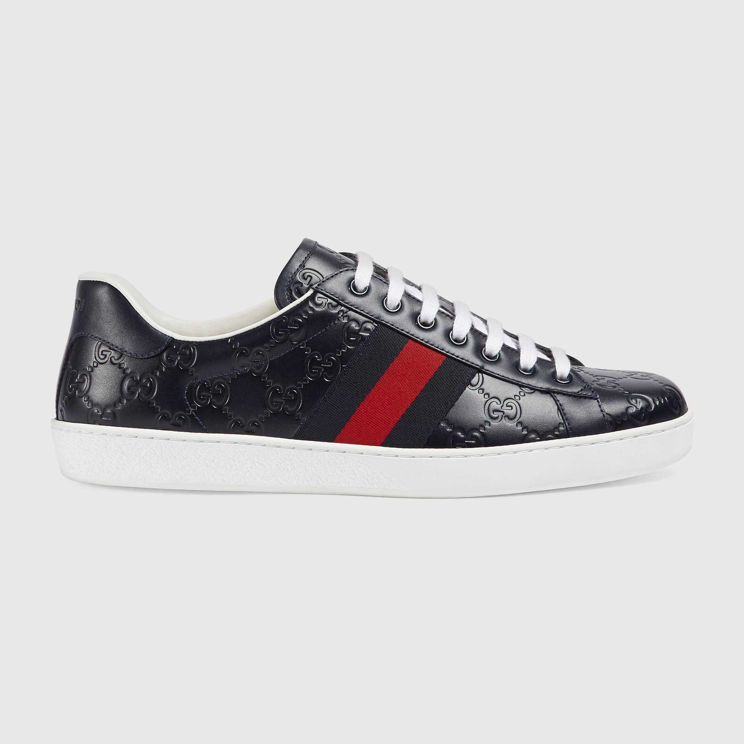 Gucci Ace Signature Low-top Sneaker in Blue for Men | Lyst