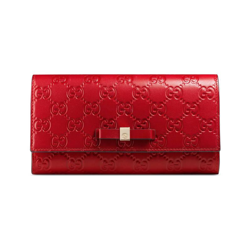 Gucci Bow Signature Continental Wallet in Red | Lyst
