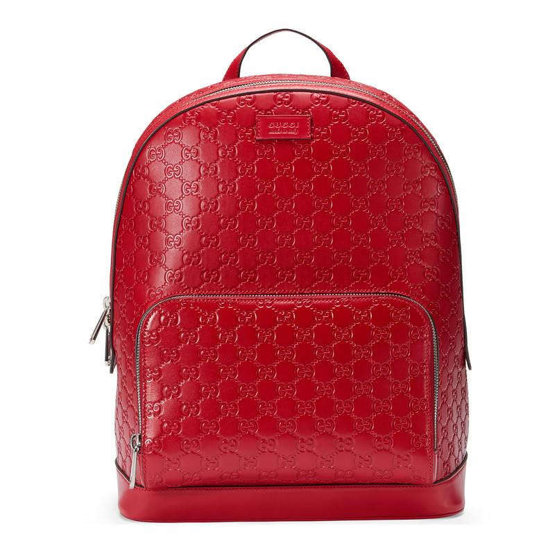 Gucci Signature Leather Backpack in Red for Men | Lyst