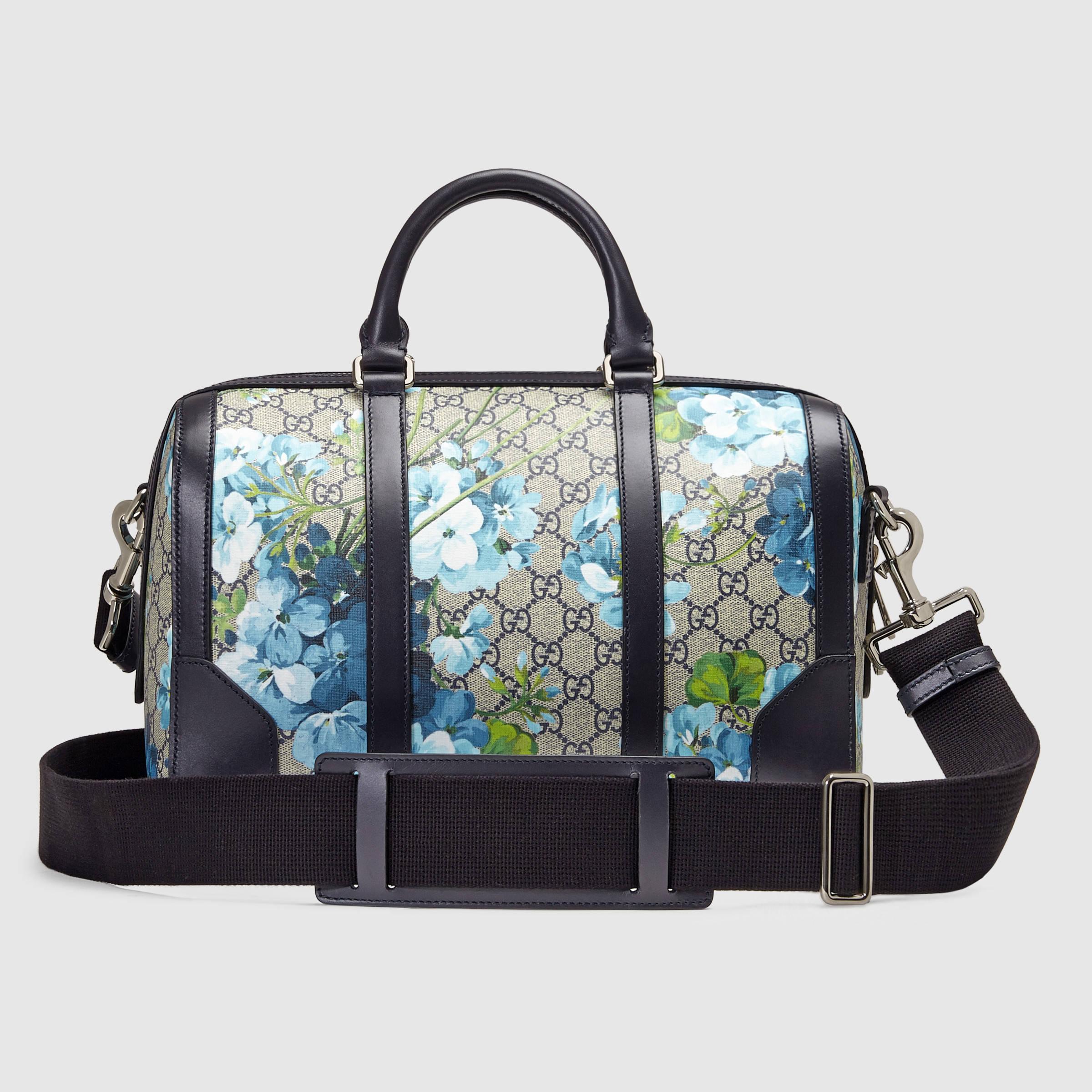 Lyst - Gucci GG Blooms Canvas Duffle Bag in Blue