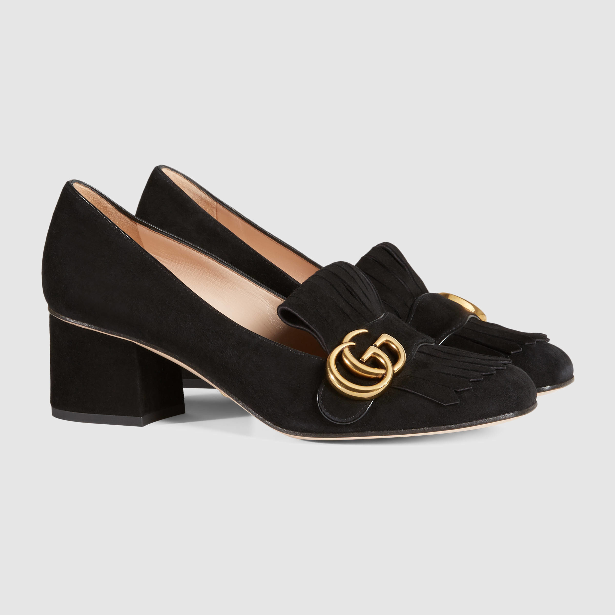 Gucci Marmont Suede Mid-heel Pump in Black | Lyst