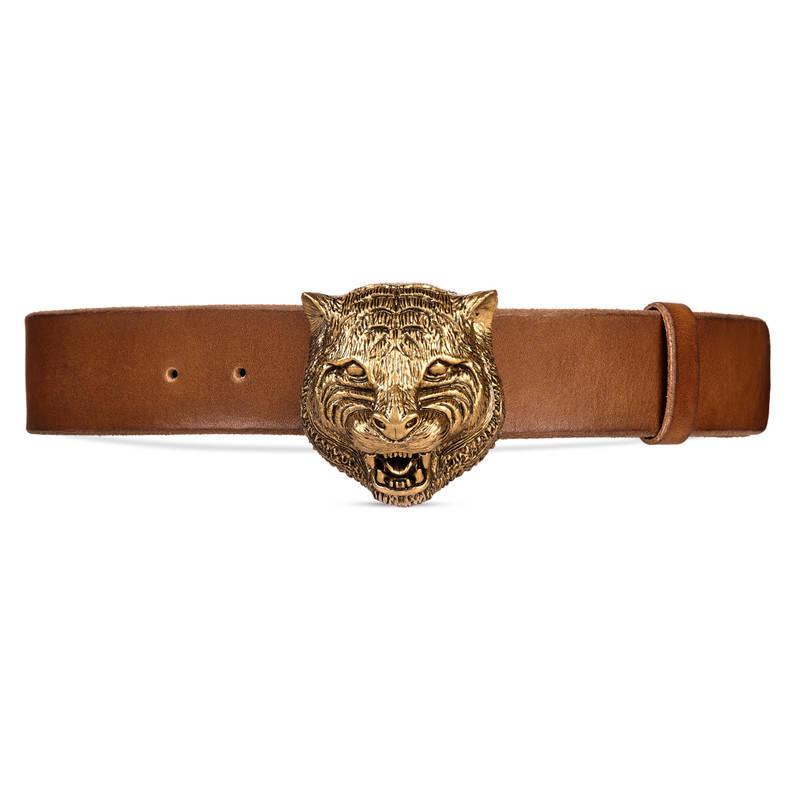 Gucci Leather Belt With Feline Buckle in Brown for Men | Lyst