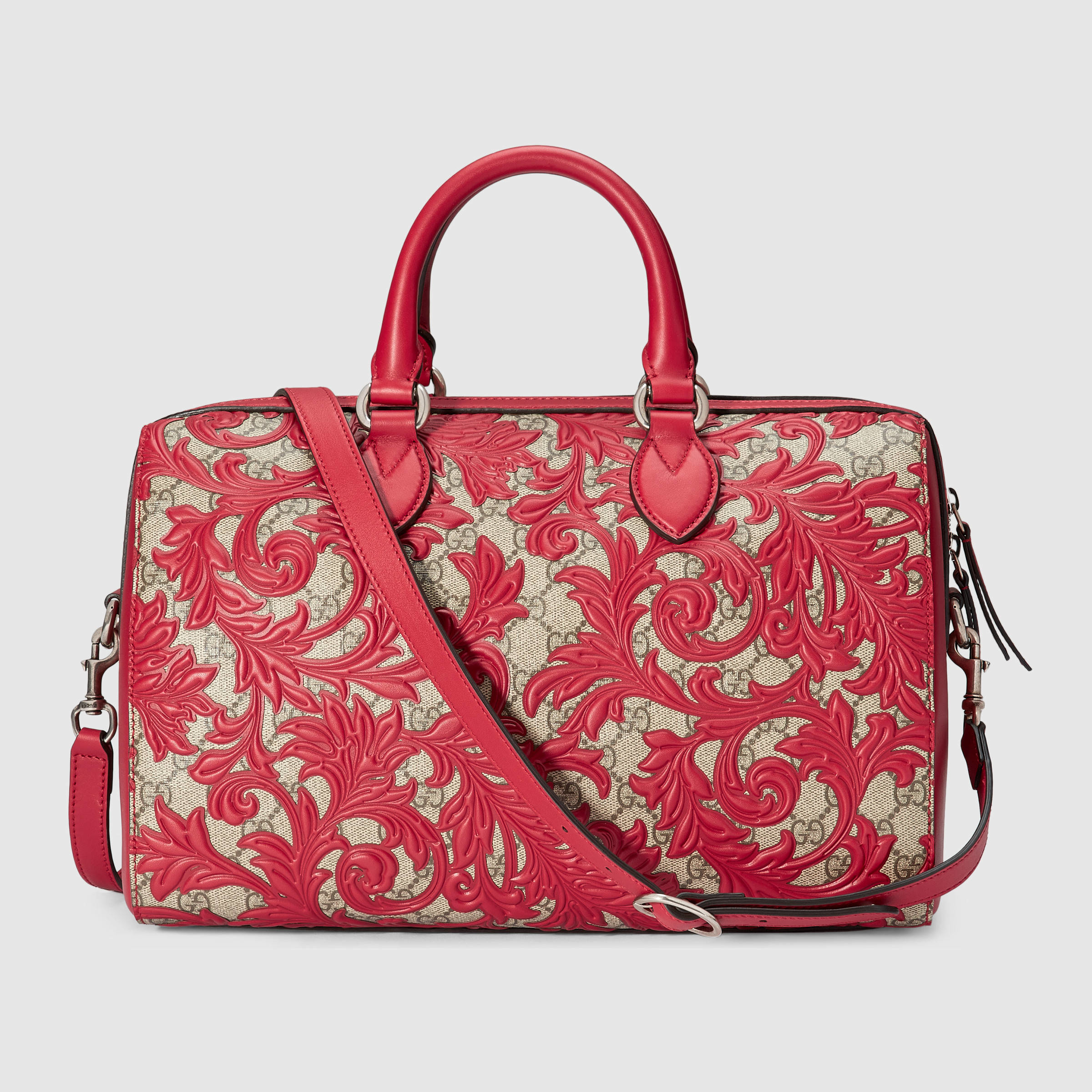 Gucci Arabesque Gg Supreme Top Handle Bag in Red Lyst