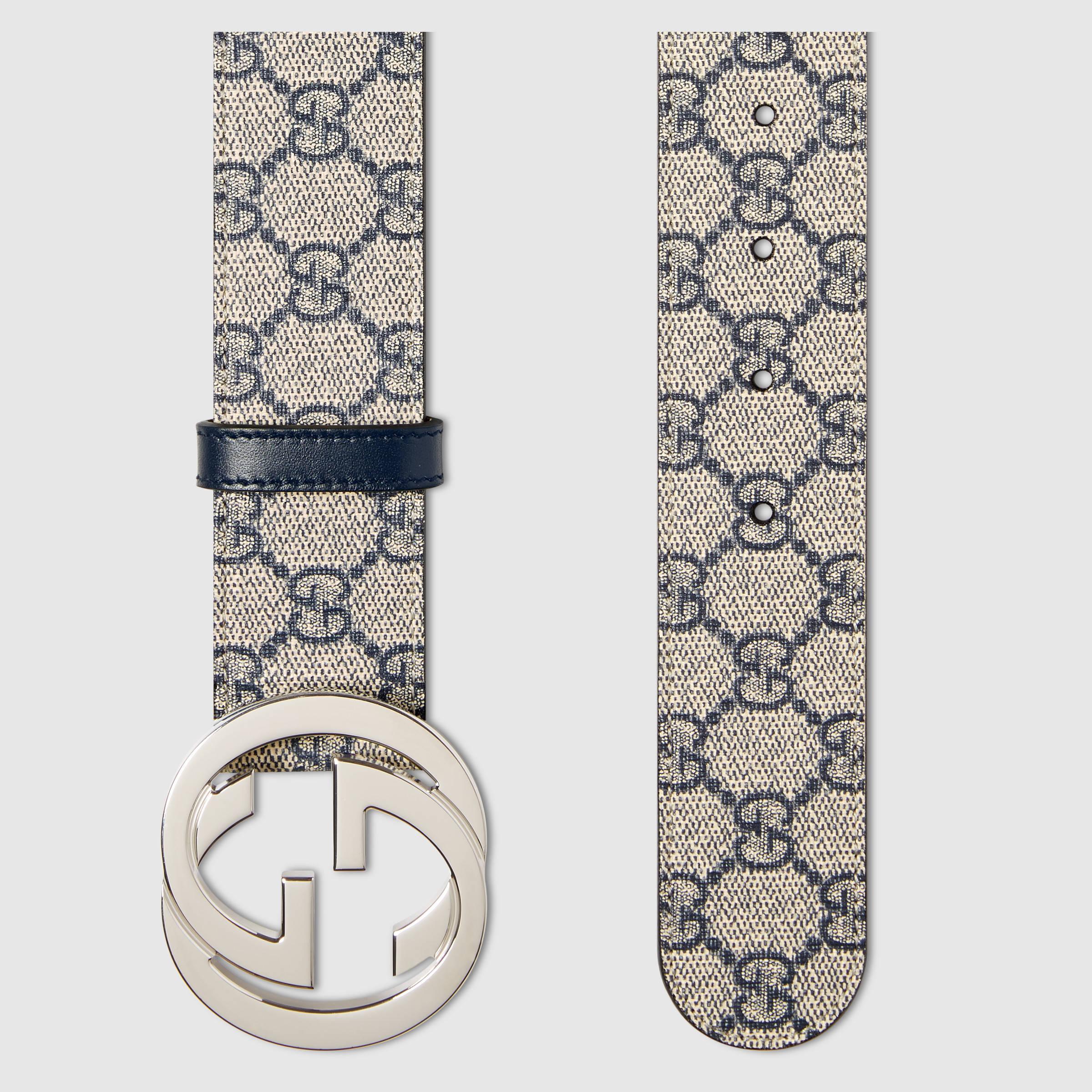 Gucci Gg Supreme Belt With G Buckle in Blue for Men | Lyst