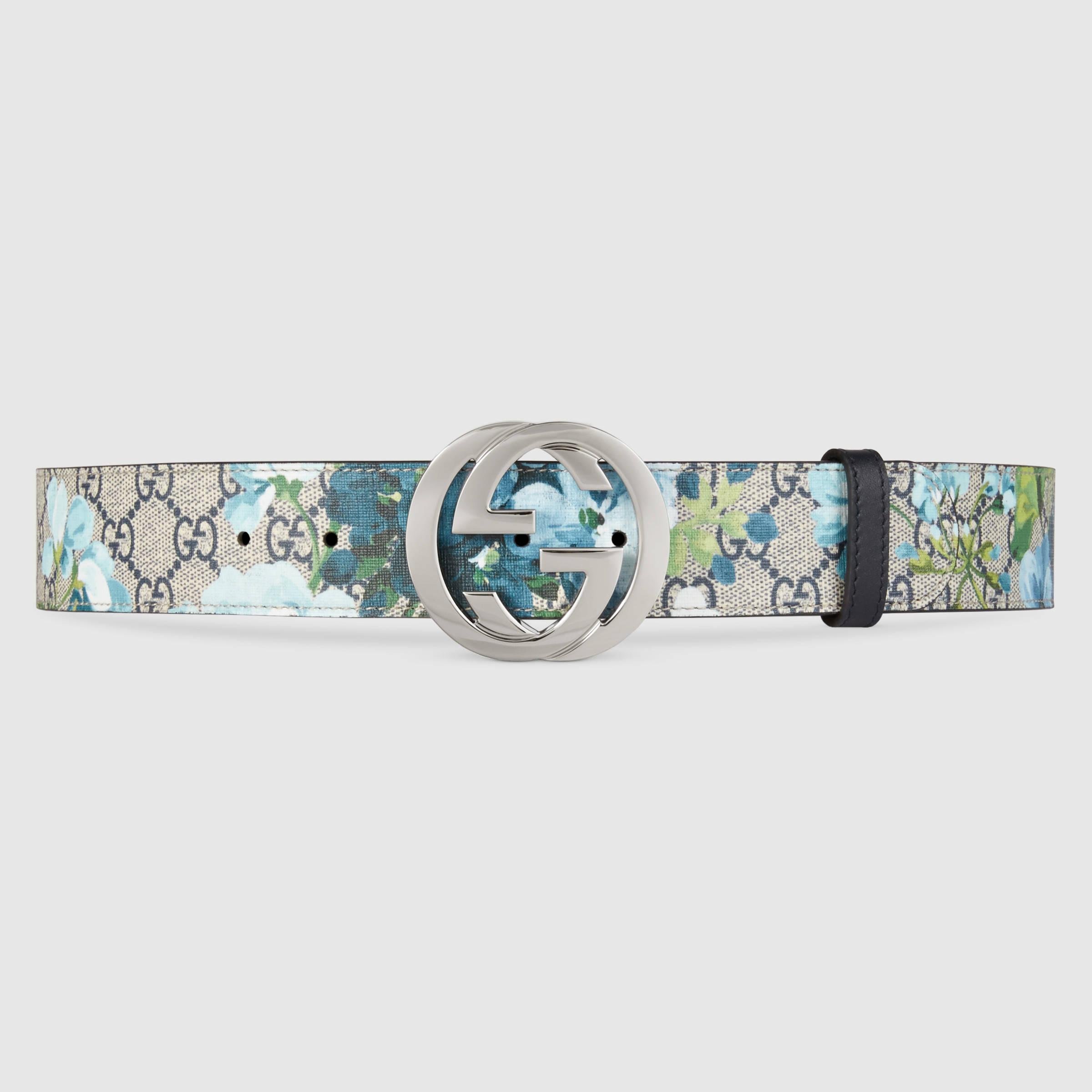 Gucci Gg Blooms Belt With G Buckle in Blue | Lyst