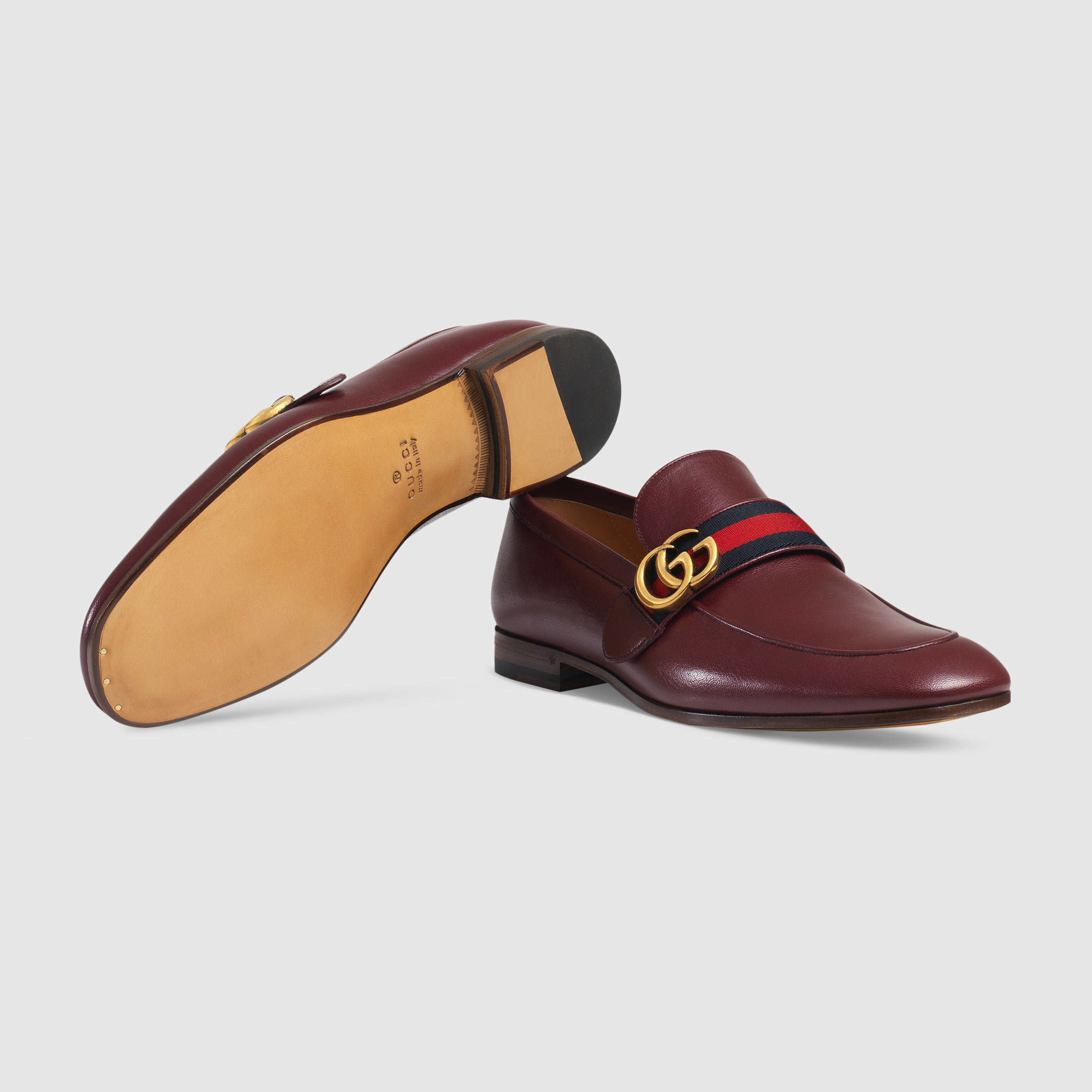 Gucci Leather Loafer With Gg Web in Red for Men | Lyst