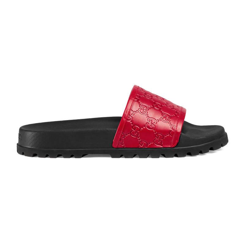 Gucci Signature Slide Sandal in Red for Men | Lyst