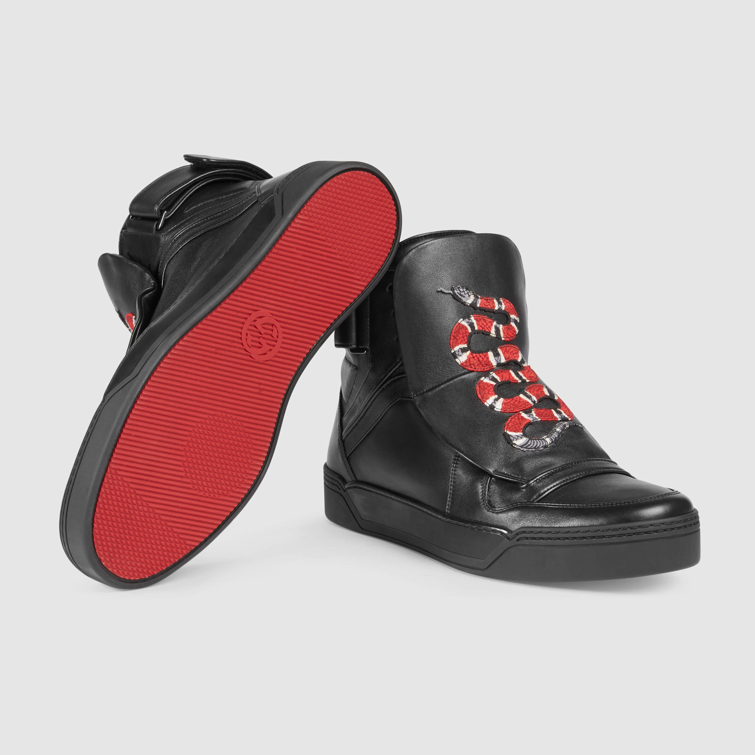 Lyst - Gucci Leather High-top Sneaker With Snake in Black for Men
