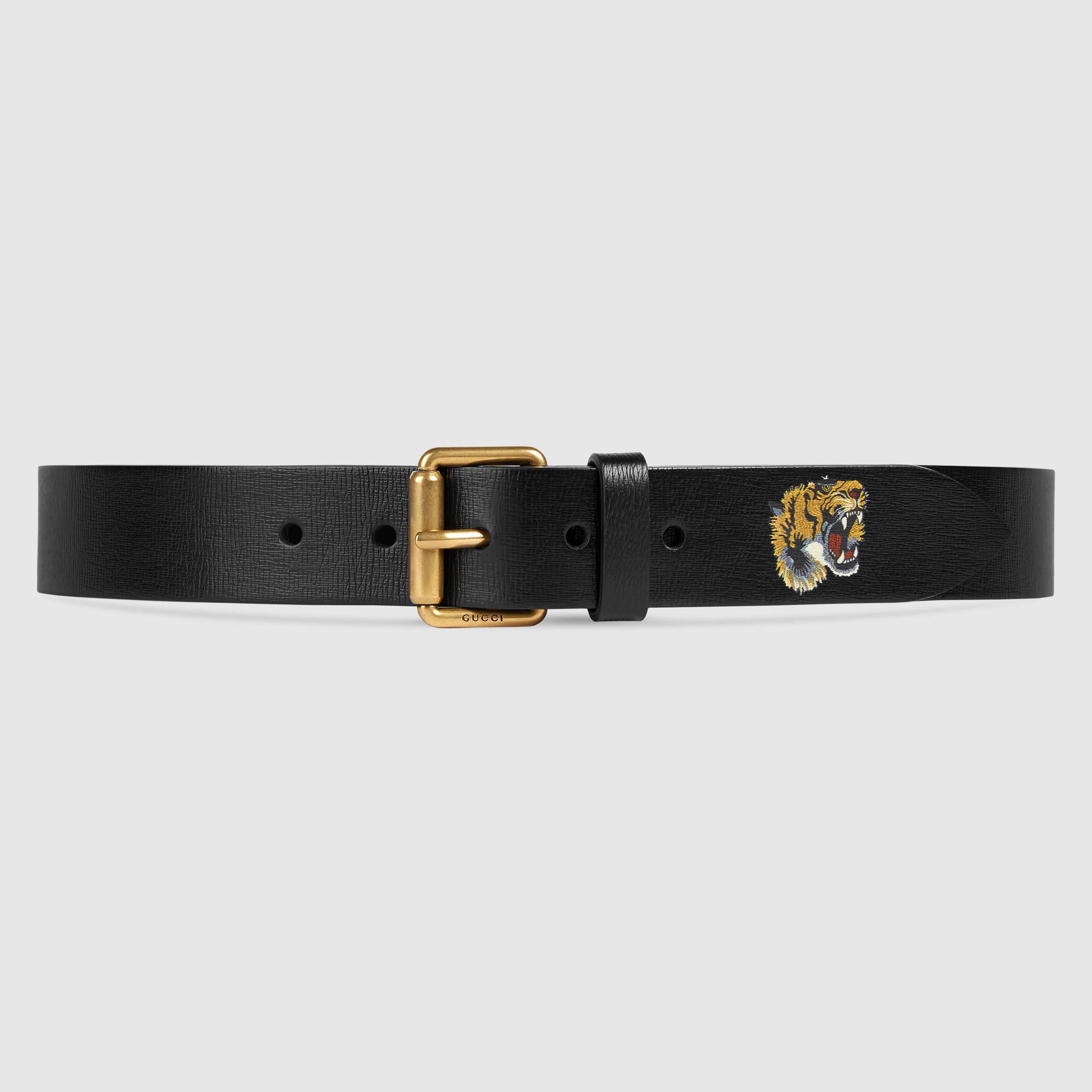 Gucci Bee Print Leather Belt in Black for Men | Lyst