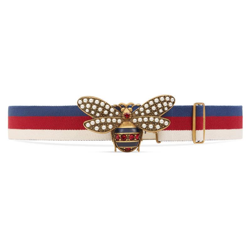 Gucci Sylvie Web Belt With Bee | Lyst