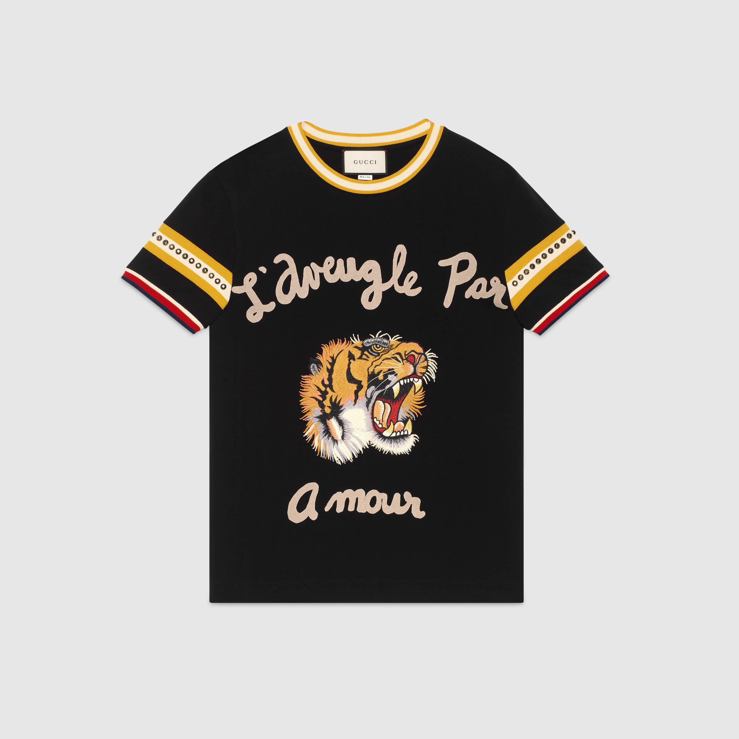 Gucci Cotton T-shirt With Tiger in Black for Men | Lyst